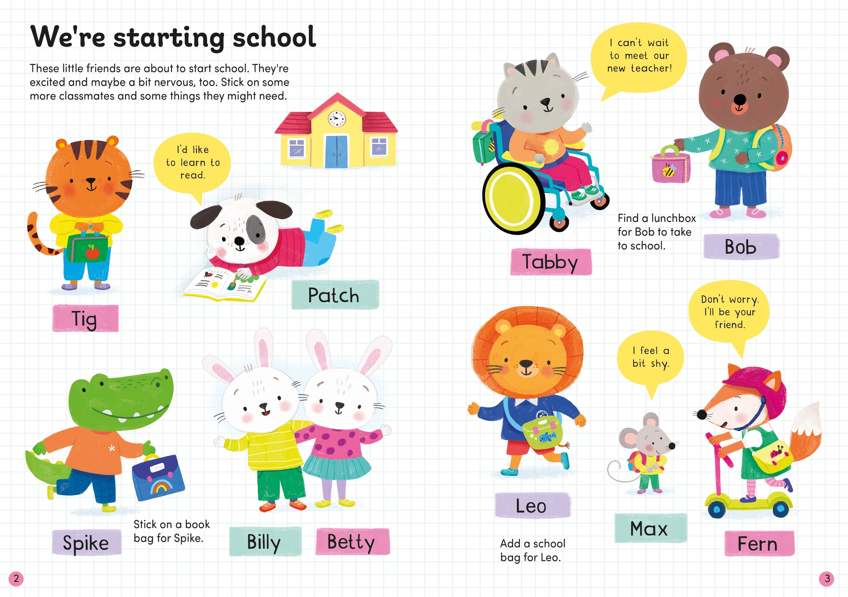 Detaliu din cartea „First Day at School Sticker Book”, Usborne – imaginea 4