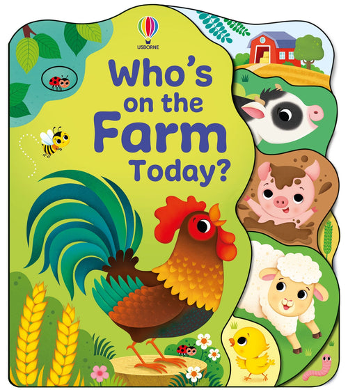 Coperta cărții „Who's on the Farm Today?” – carte educativă Usborne pentru copii 12+ luni