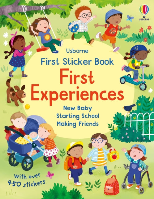 Coperta cărții „First Sticker Book First Experiences” – carte cu stickere Usborne pentru copii 3+ ani