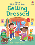 Coperta cărții „First Sticker Book Getting Dressed” – carte cu stickere Usborne pentru copii 3+ ani