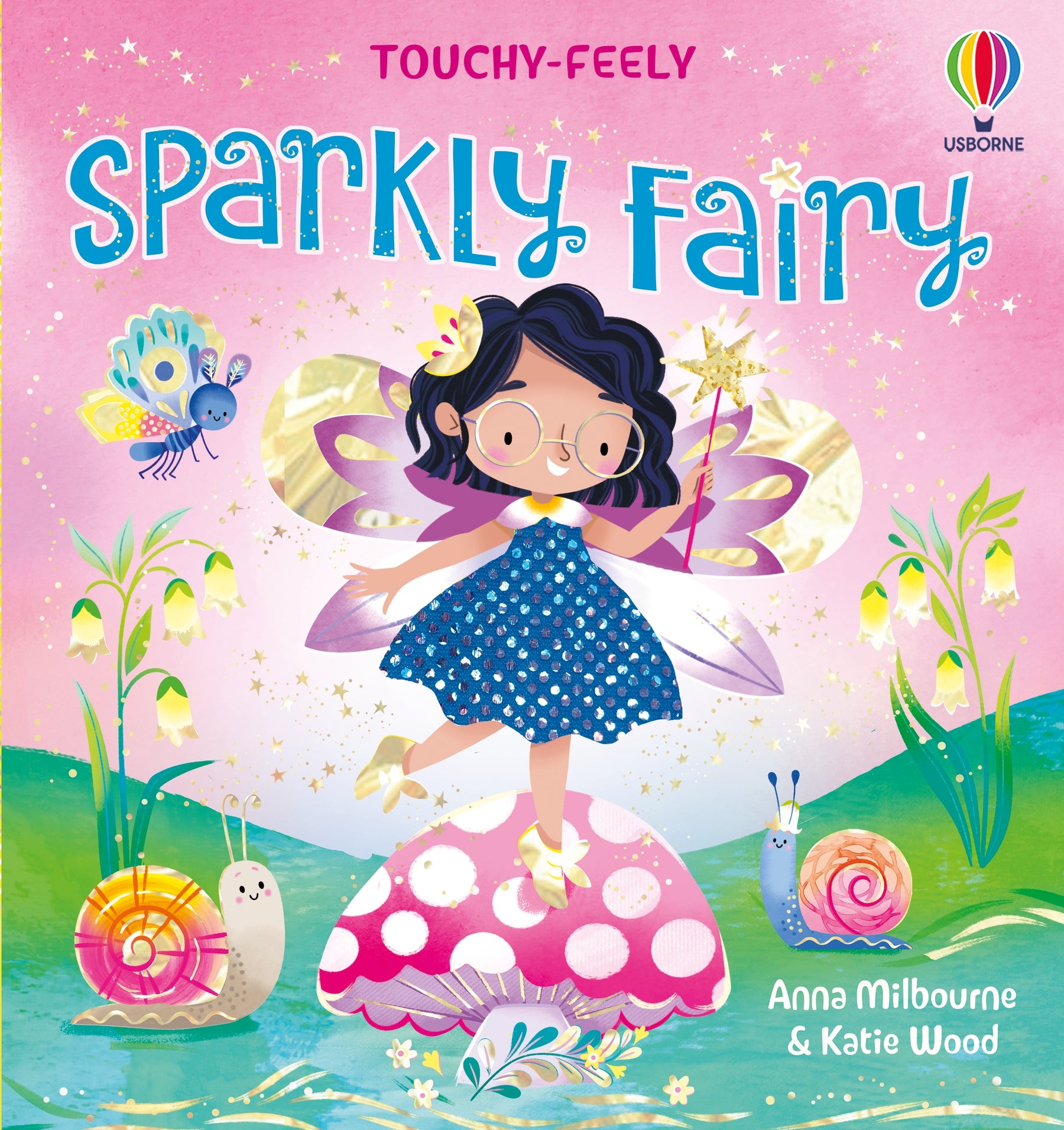 Coperta cărții „Touchy-Feely Sparkly Fairy” – carte senzorială Usborne pentru copii 3+ ani