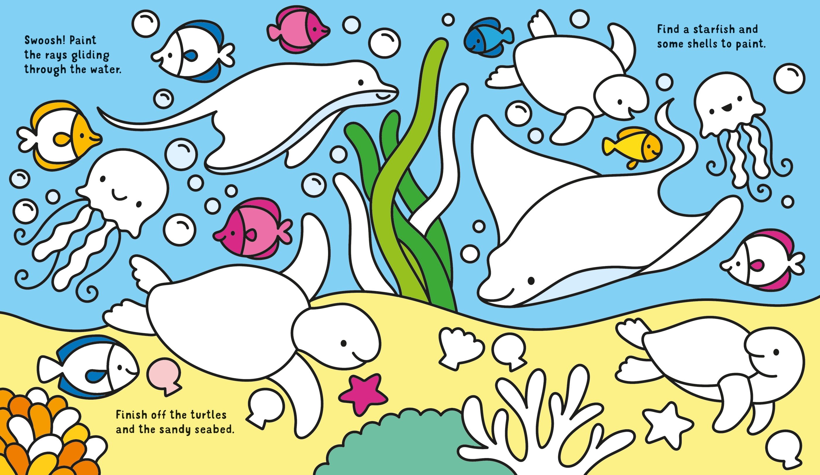 Magic Colour Under the Sea – Carte magică de colorat cu apă pentru copii 3+ ani, Usborne