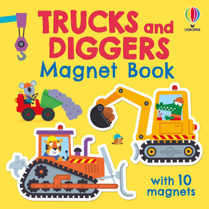 Trucks and Diggers Magnet Book – carte cu magneți Usborne pentru copii 3+ ani