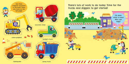 Trucks and Diggers Magnet Book – Carte cu magneți pentru copii 3+ ani, Usborne