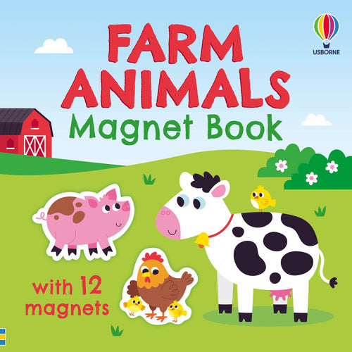 Coperta cărții „Farm Animals Magnet Book” – carte cu jucărie Usborne pentru copii 3+ ani