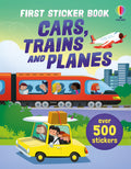 Coperta cărții „First Sticker Book Cars, Trains and Planes” – carte cu stickere Usborne pentru copii 3+ ani