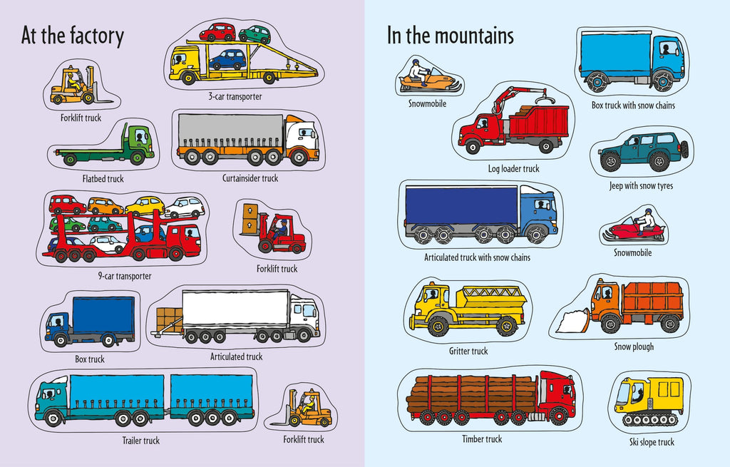 Usborne – First Sticker Book Trucks – Carte cu stickere pentru copii 3+ ani – carte pentru copii Usborne, preview pagini