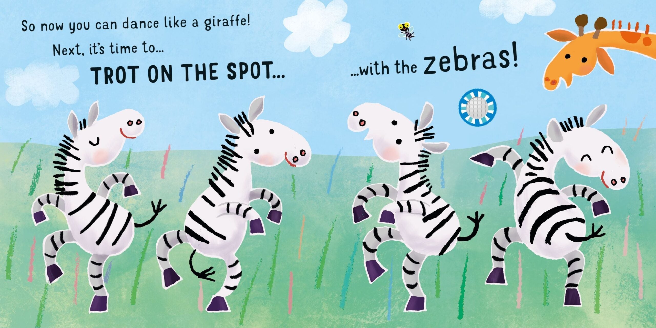 Usborne – Dance with the Giraffes – Carte cu sunete pentru copii 6+ luni – carte pentru copii Usborne, detalii conținut cu sunete