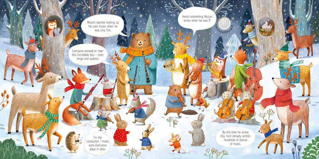 Usborne – The Animal Orchestra Plays Mozart – Carte cu sunete pentru copii 6+ luni – carte pentru copii Usborne, detalii conținut cu sunete