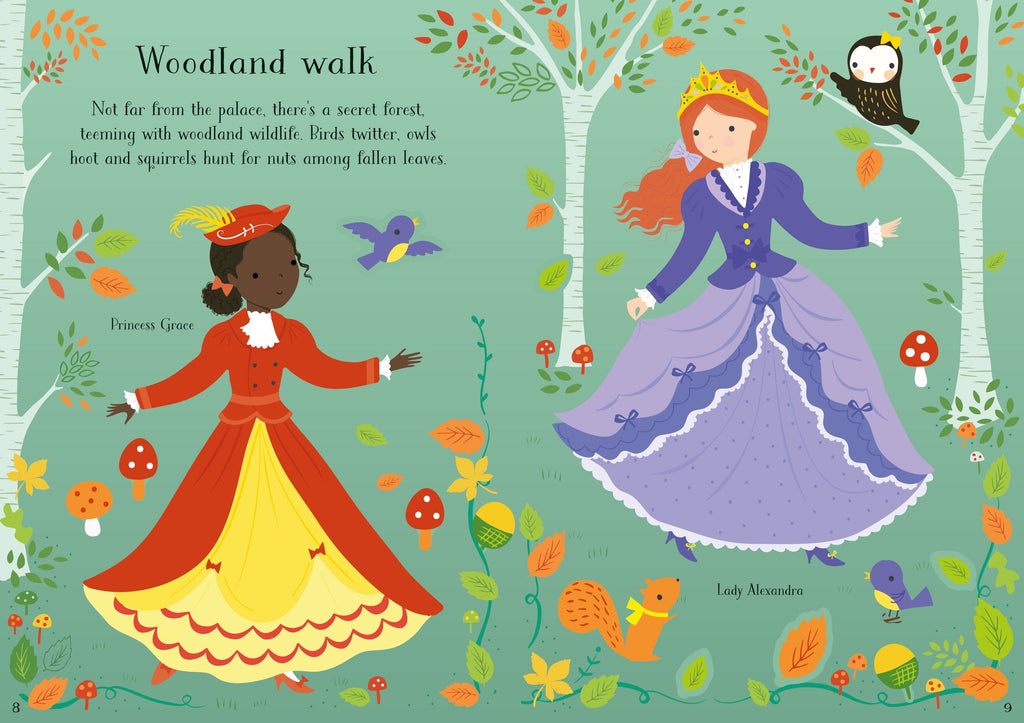 Usborne – Little Sticker Dolly Dressing Princess – Carte cu stickere pentru copii 4+ ani – carte pentru copii Usborne, detalii conținut cu abțibilduri