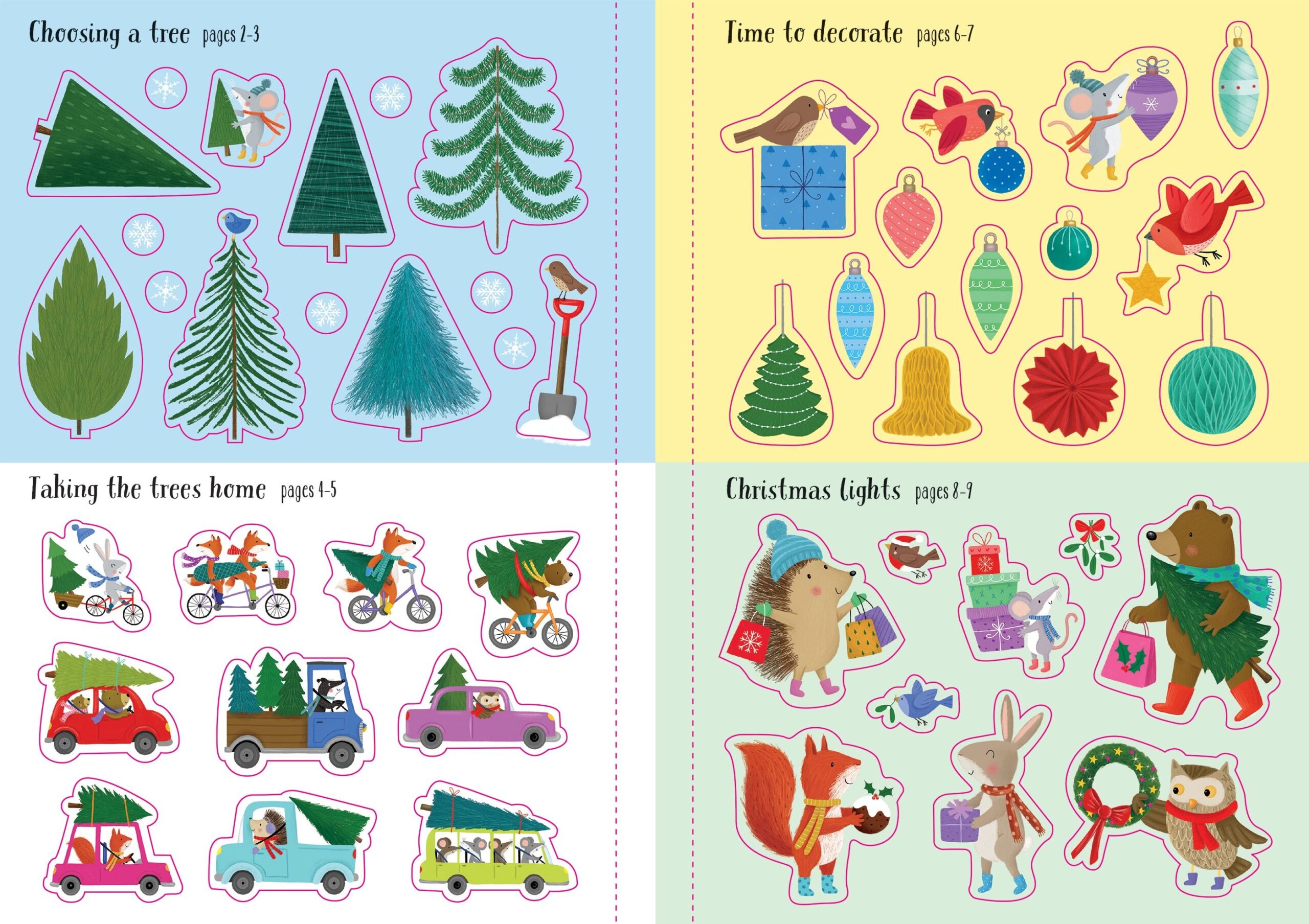 Usborne – Sparkly Christmas Trees – Carte cu stickere pentru copii 3+ ani – carte pentru copii Usborne, preview pagini