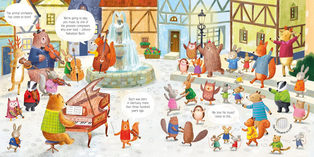 Usborne – The Animal Orchestra Plays Bach – Carte cu sunete pentru copii 6+ luni – carte pentru copii Usborne, preview pagini