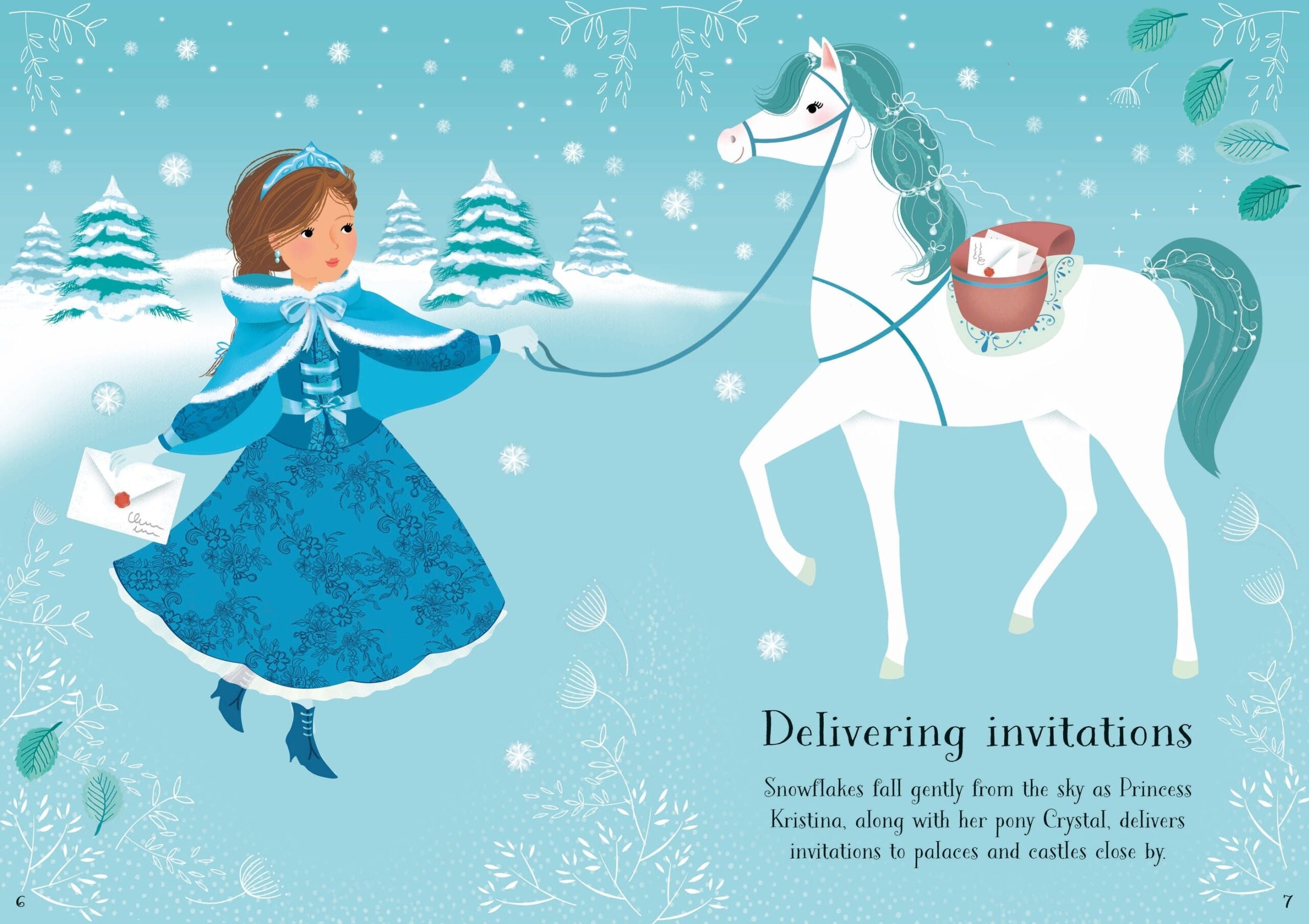 Usborne – Little Sticker Dolly Dressing Snow Princess – Carte cu stickere pentru copii 4+ ani – carte pentru copii Usborne, detalii conținut cu abțibilduri