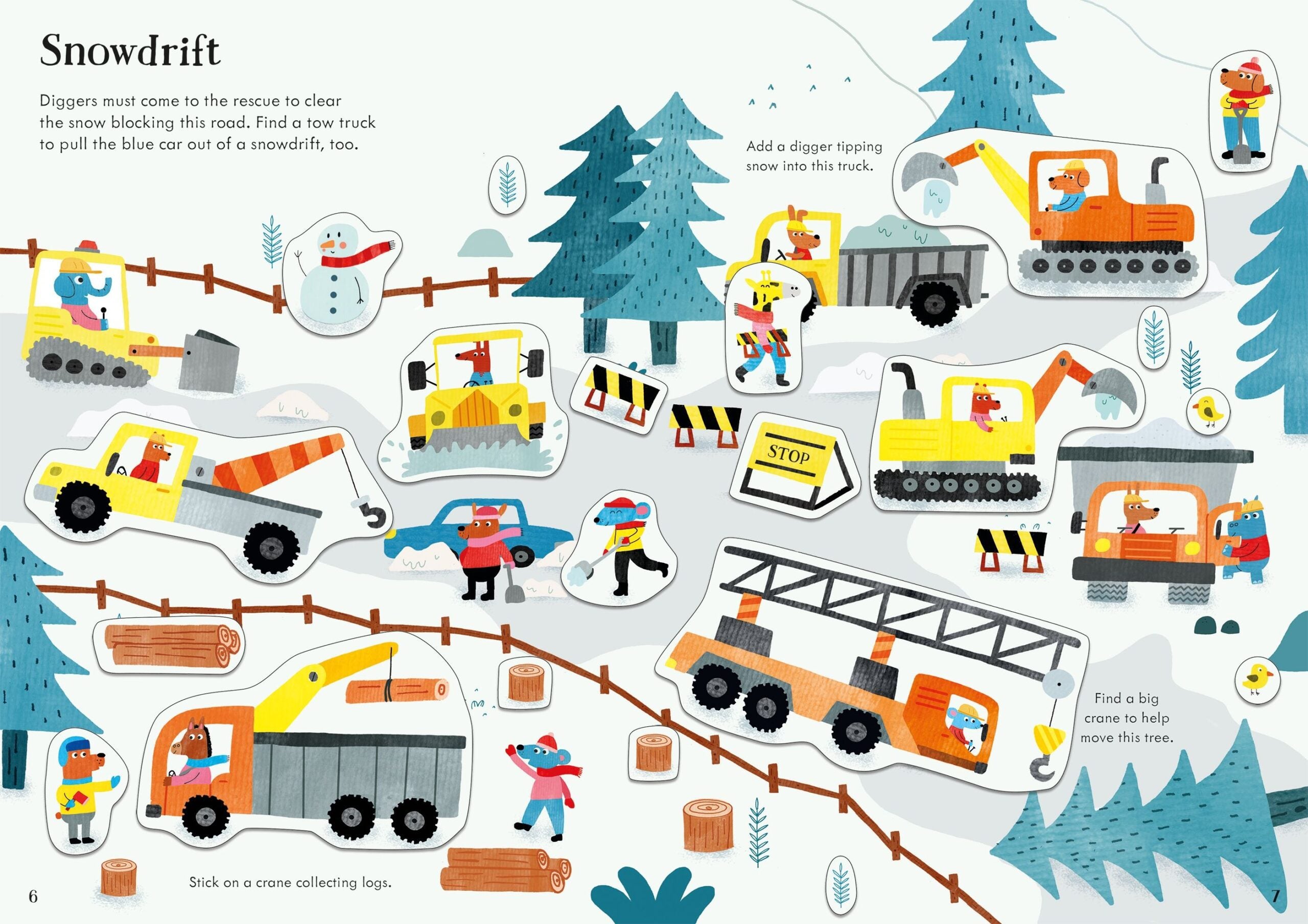 Usborne – Little First Stickers Diggers and Cranes – Carte cu stickere pentru copii 3+ ani – carte pentru copii Usborne, preview pagini