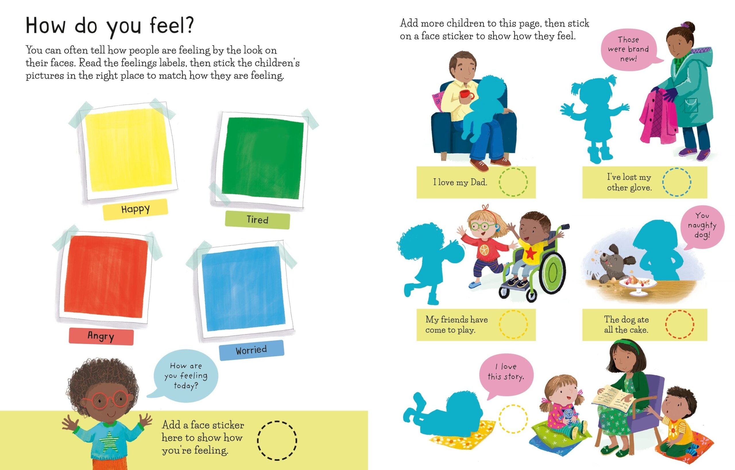 Usborne – First Sticker Book Feelings – Carte cu stickere pentru copii 3+ ani – carte pentru copii Usborne, pagini interior ilustrate