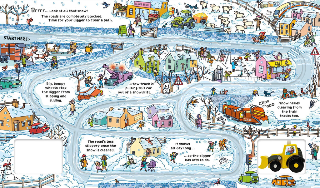 Usborne – Wind-up Digger – Carte cu jucărie pentru copii 3+ ani – carte pentru copii Usborne, pagini interior ilustrate