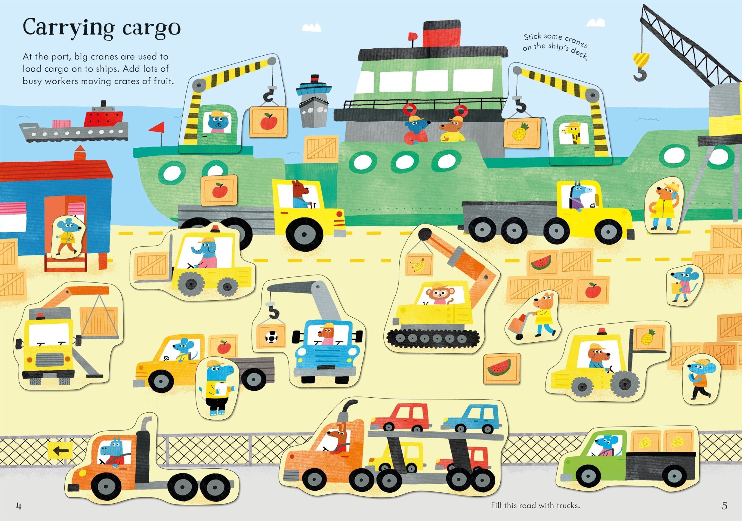 Usborne – Little First Stickers Diggers and Cranes – Carte cu stickere pentru copii 3+ ani – carte pentru copii Usborne, pagini interior ilustrate