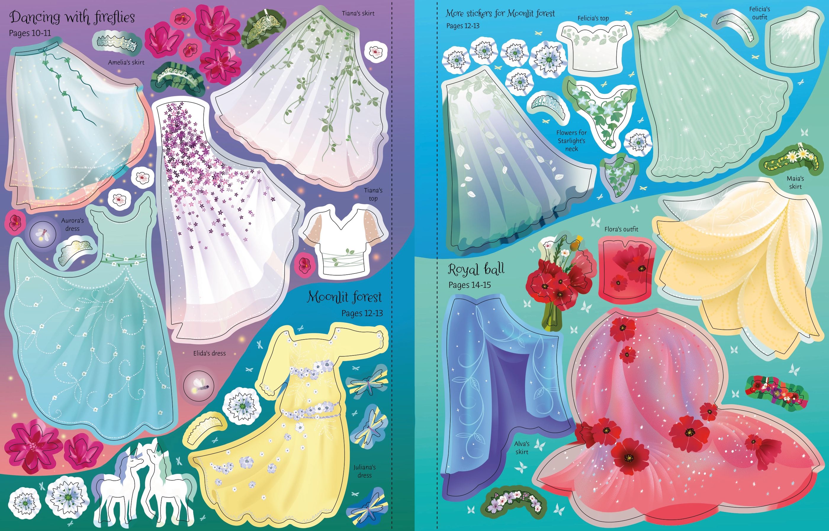Usborne – Sticker Dolly Dressing Fairy Princesses – Carte cu stickere pentru copii 5+ ani – carte pentru copii Usborne, pagini interior ilustrate