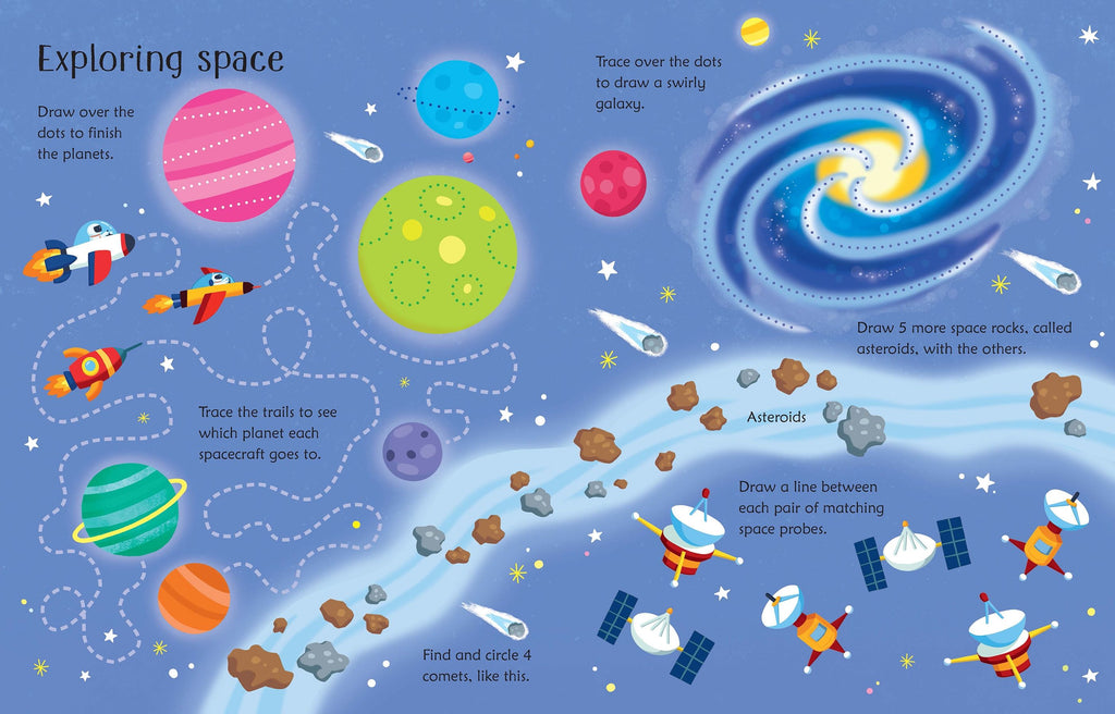 Usborne – Wipe-Clean Space Activities – Carte de activități (refolosibilă) pentru copii 3+ ani – carte pentru copii Usborne, preview pagini
