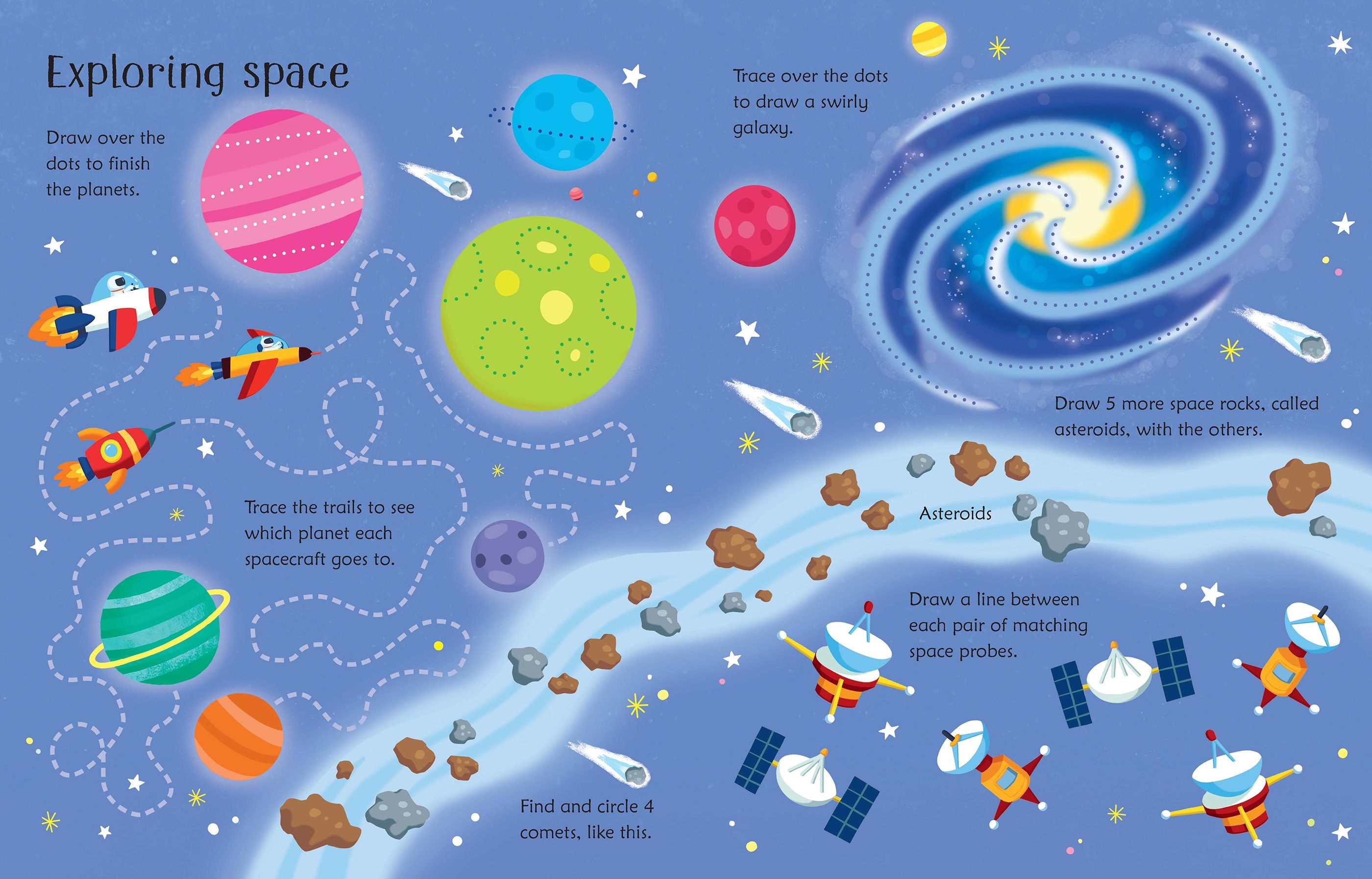 Usborne – Wipe-Clean Space Activities – Carte de activități (refolosibilă) pentru copii 3+ ani – carte pentru copii Usborne, preview pagini