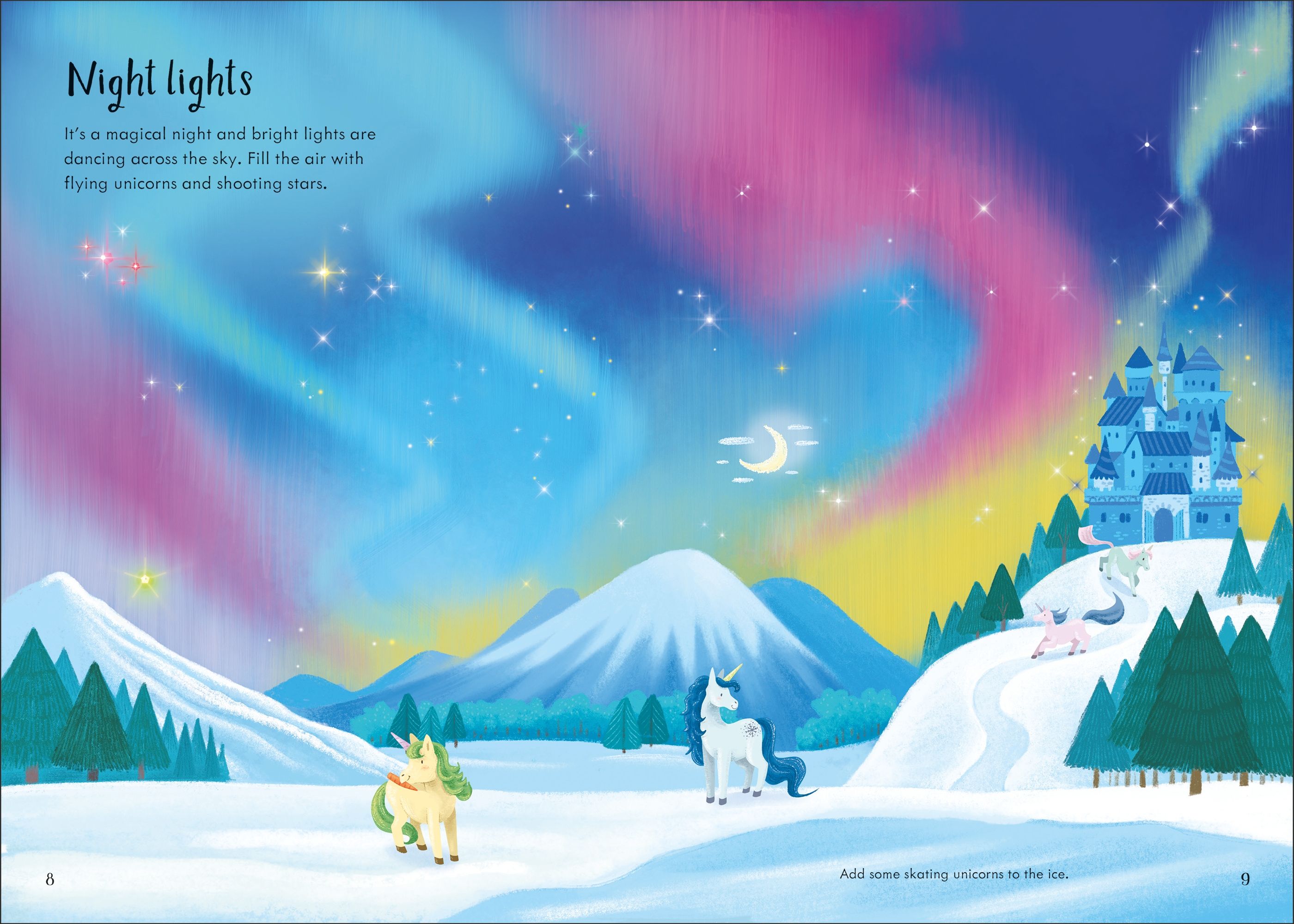 Usborne – Sparkly Unicorns Sticker Book – Carte cu stickere pentru copii 3+ ani – carte pentru copii Usborne, pagini interior ilustrate