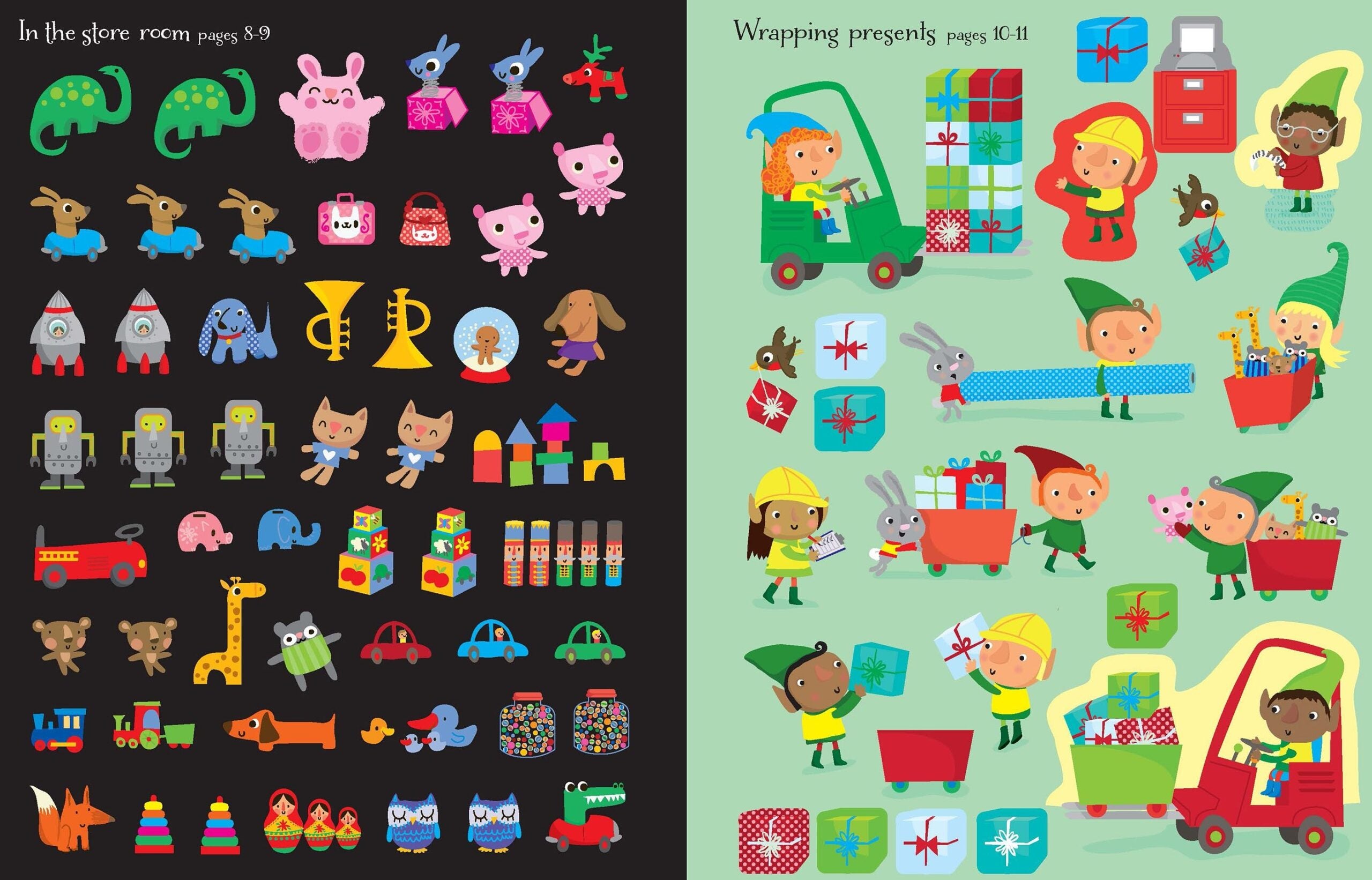 Usborne – Santa's Elves Sticker Book – Carte cu stickere pentru copii 5+ ani – carte pentru copii Usborne, preview pagini
