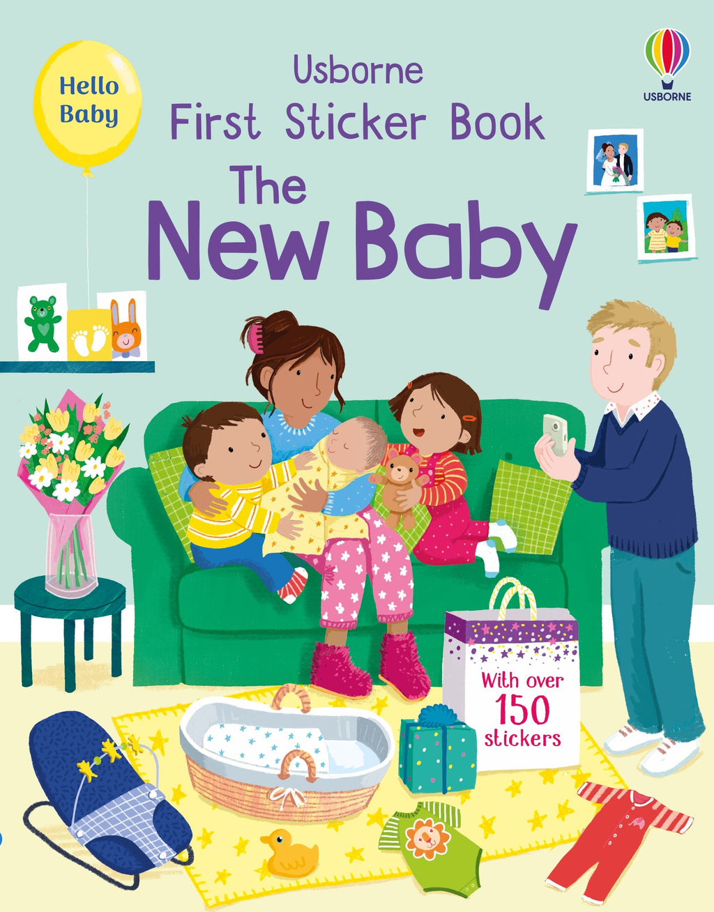 Usborne – First Sticker Book The New Baby – Carte cu stickere pentru copii 3+ ani – carte pentru copii Usborne, copertă
