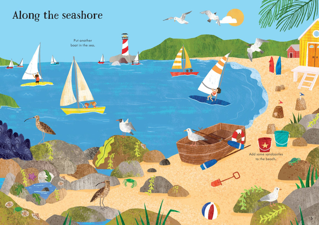 Usborne – Little First Stickers Seashore – Carte cu stickere pentru copii 3+ ani – carte pentru copii Usborne, preview pagini