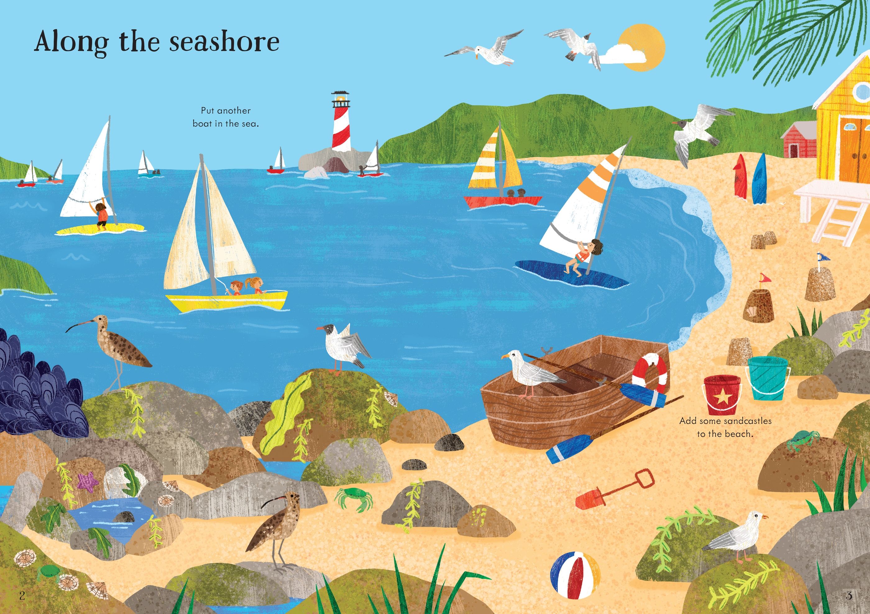 Usborne – Little First Stickers Seashore – Carte cu stickere pentru copii 3+ ani – carte pentru copii Usborne, preview pagini