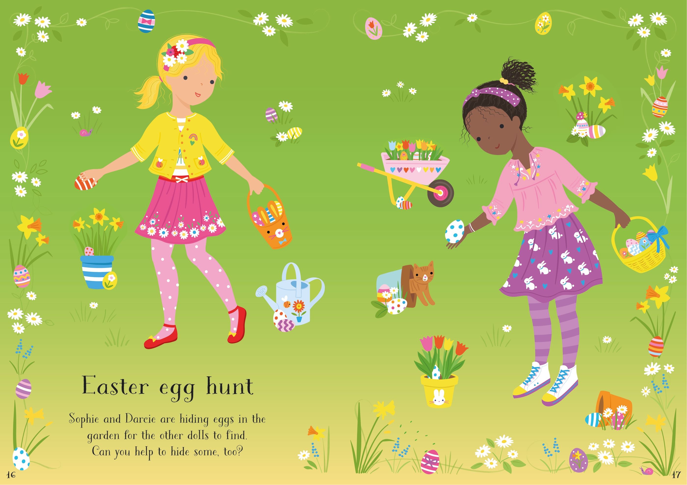 Usborne – Little Sticker Dolly Dressing Easter – Carte cu stickere pentru copii 4+ ani – carte pentru copii Usborne, preview pagini