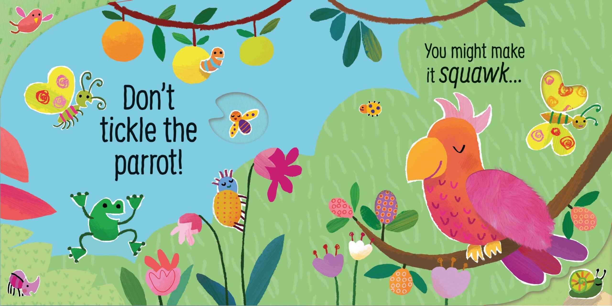 Usborne – Don't Tickle the Hippo! – Carte cu sunete pentru copii 6+ luni – carte pentru copii Usborne, pagini interior ilustrate