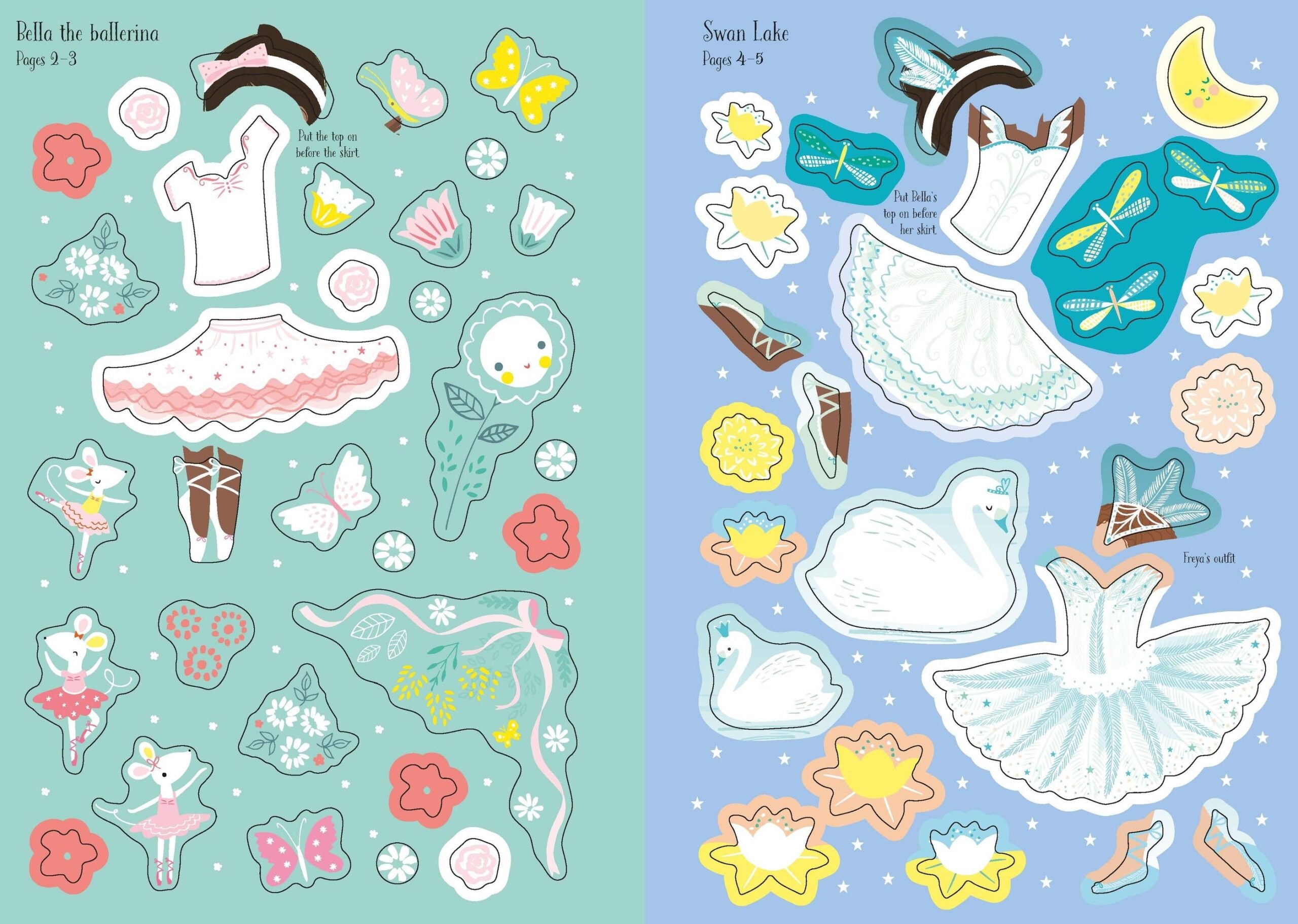 Usborne – Little Sticker Dolly Dressing Ballerina – Carte cu stickere pentru copii 4+ ani – carte pentru copii Usborne, preview pagini