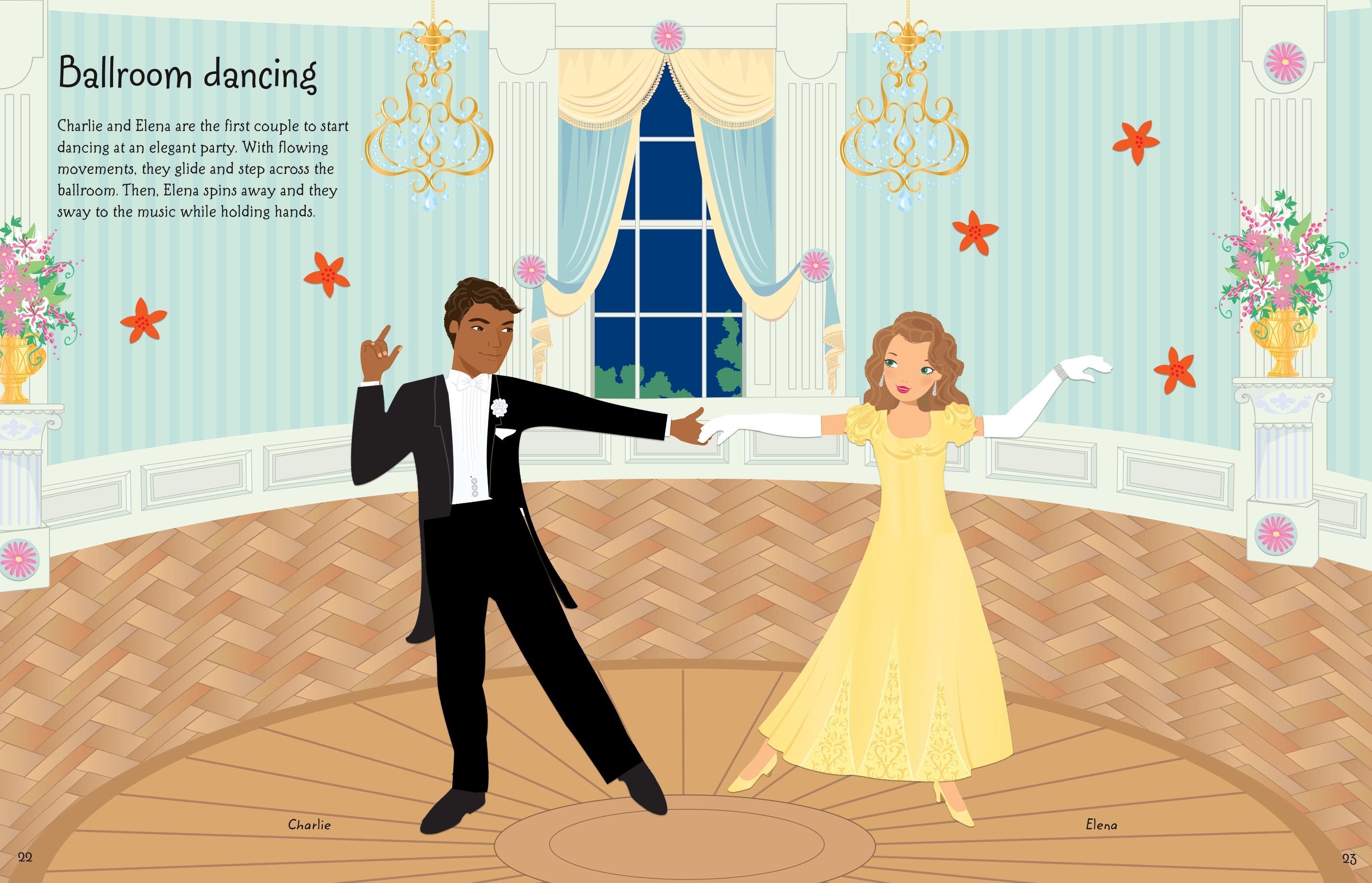 Usborne – Sticker Dolly Dressing Dancers – Carte cu stickere pentru copii 5+ ani – carte pentru copii Usborne, pagini interior ilustrate