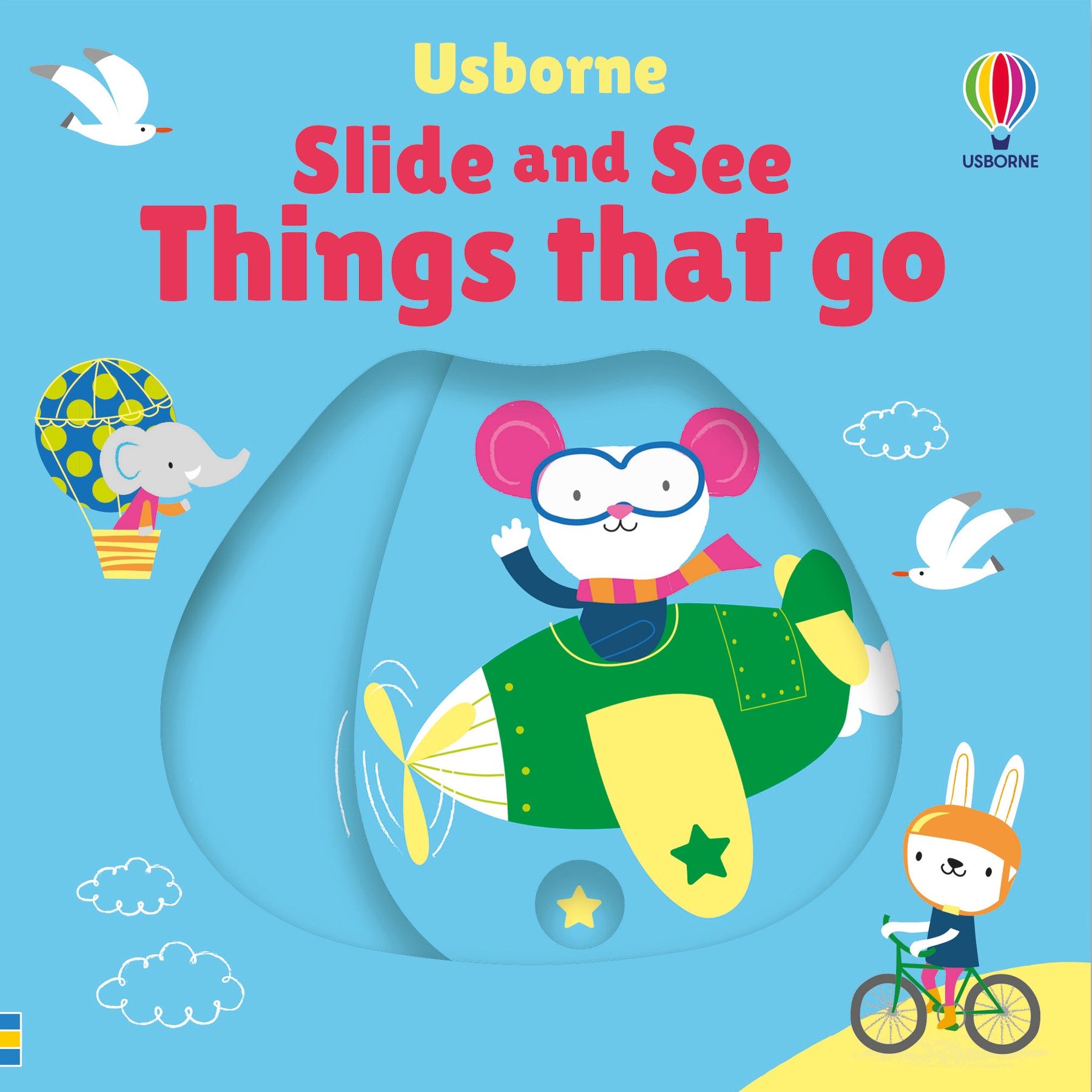 Usborne – Slide and See Things That Go – Carte pentru copii 6+ luni – carte pentru copii Usborne, copertă