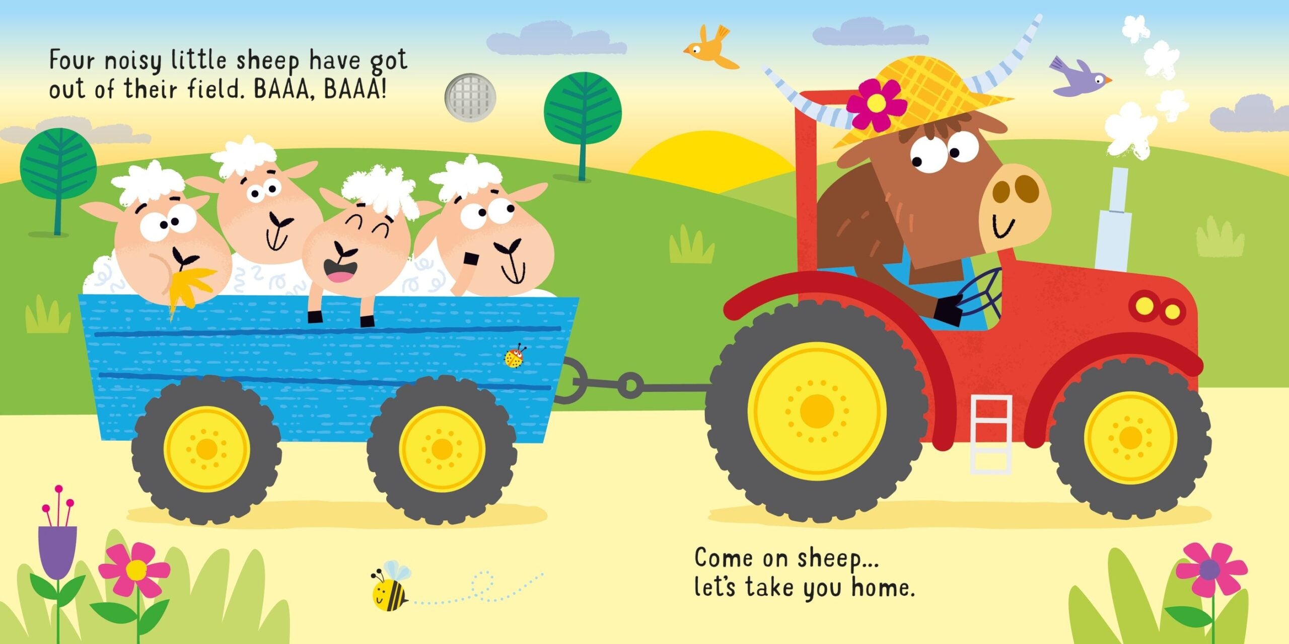 Usborne – Let's go on a Tractor – Carte cu sunete pentru copii 12+ luni – carte pentru copii Usborne, detalii conținut cu sunete