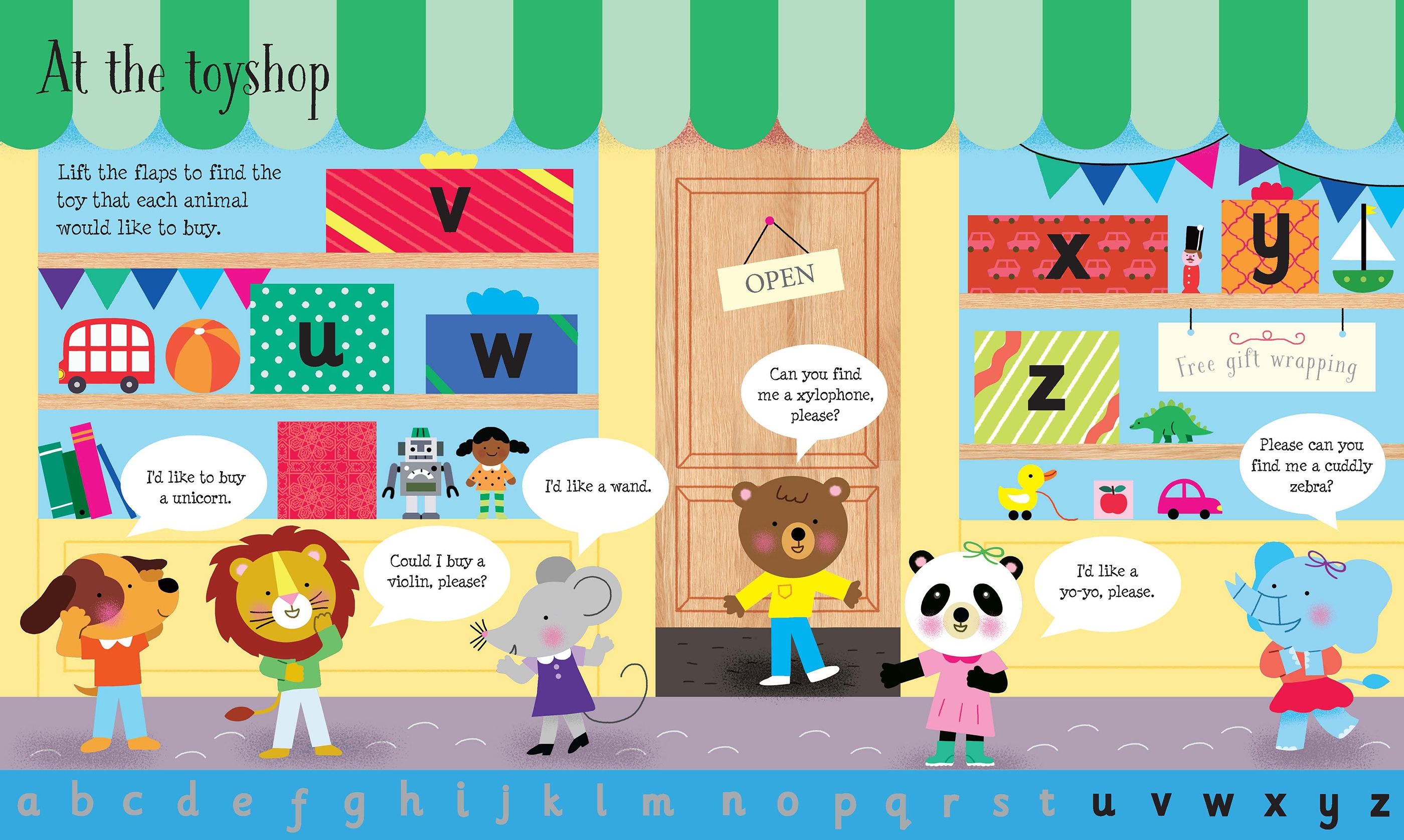 Usborne – Lift-the-Flap abc – Carte cu sunete pentru copii 3+ ani – carte pentru copii Usborne, detalii conținut cu clapete