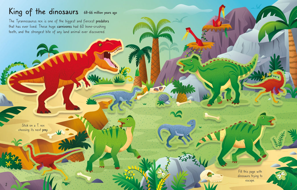 Usborne – First Sticker Book T. Rex – Carte cu stickere pentru copii 3+ ani – carte pentru copii Usborne, pagini interior ilustrate