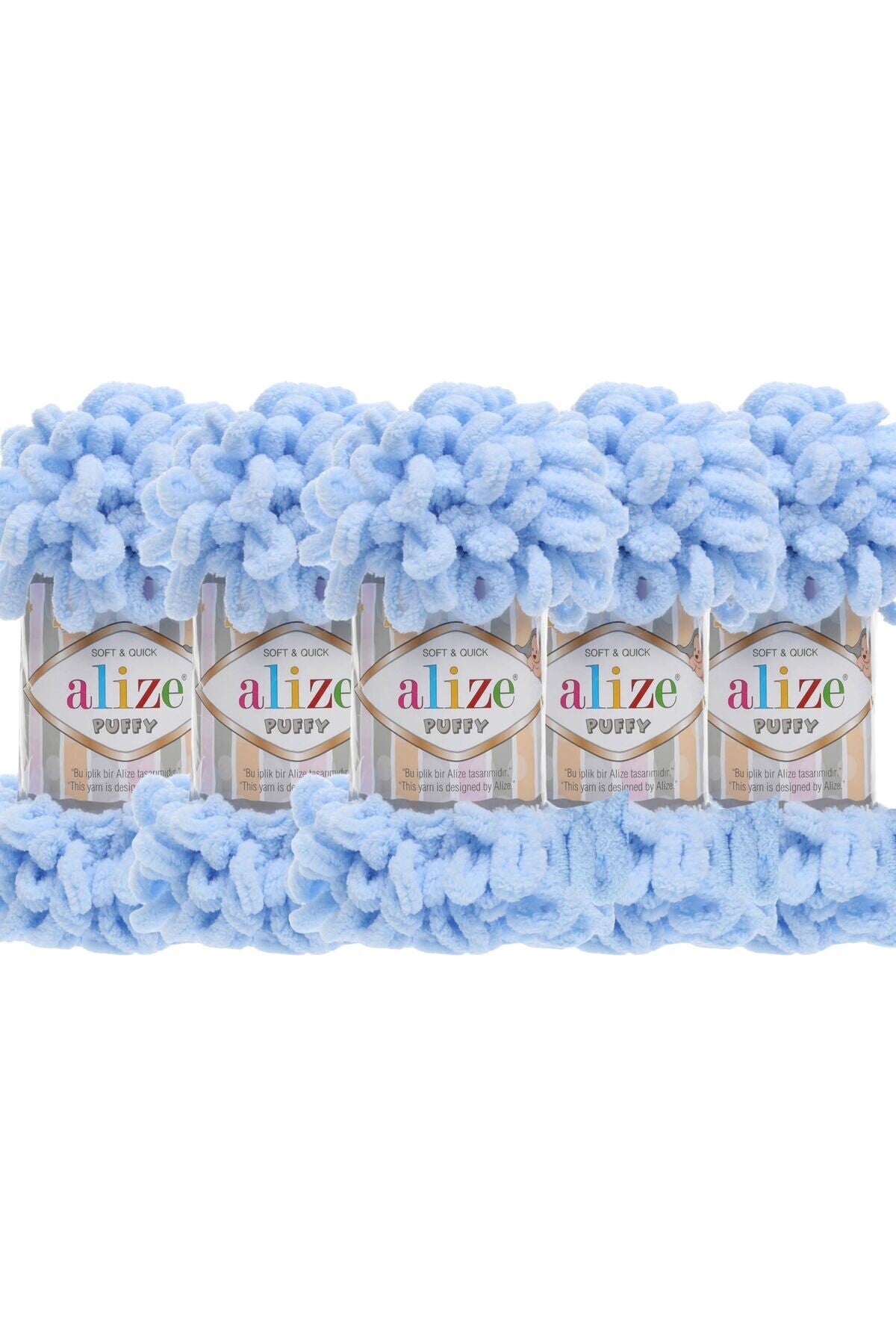 Set 5 bucăți fir cu bucle Alize Puffy 183 – Bleu deschis