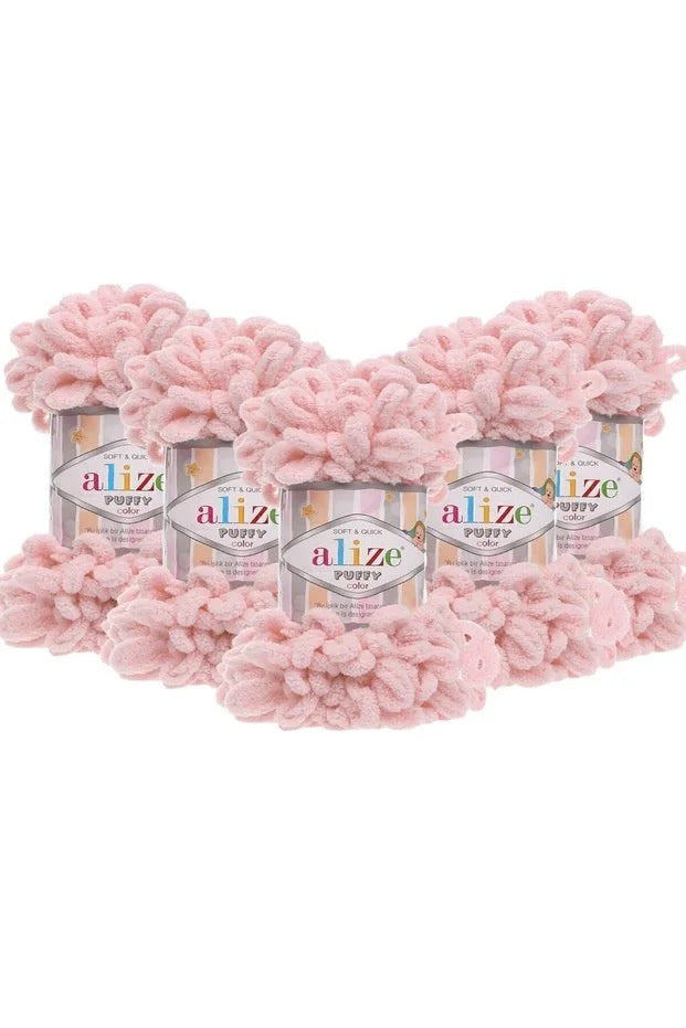 Set 5 bucăți fir cu bucle Alize Puffy 31 – Roz bebeluș