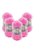 Set 5 bucăți fir catifelat Alize Velluto 121 – Roz intens