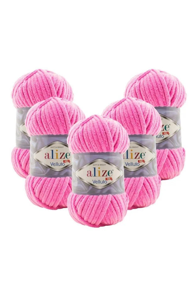 Set 5 bucăți fir catifelat Alize Velluto 121 – Roz intens