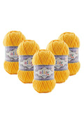 Set 5 bucăți fir catifelat Alize Velluto 216 – Galben auriu