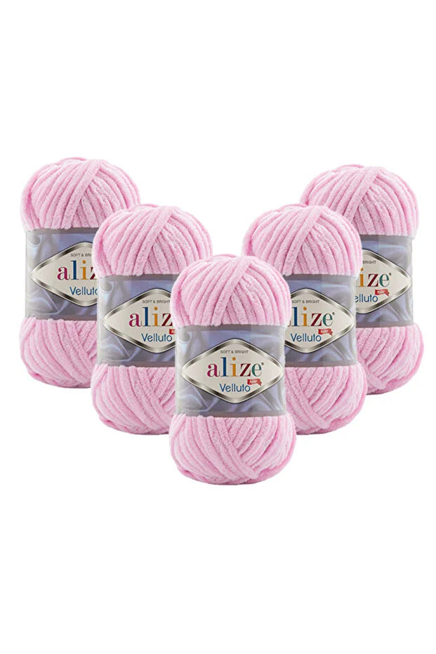 Set 5 bucăți fir catifelat Alize Velluto 31 – Roz bebelus