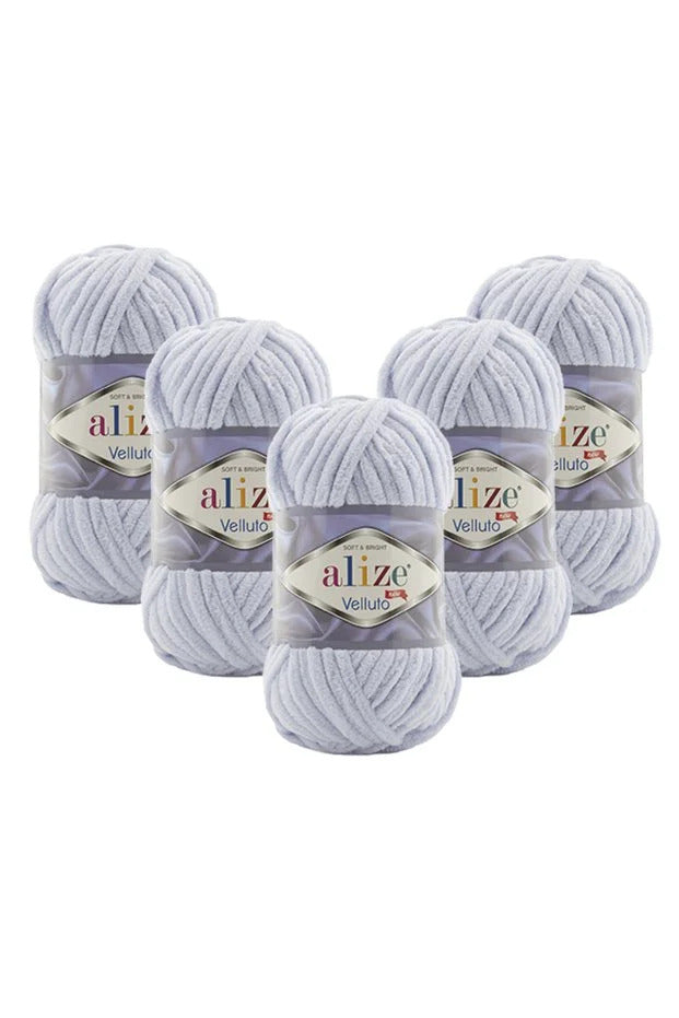 Set 5 bucăți fir catifelat Alize Velluto 416 – Gri deschis