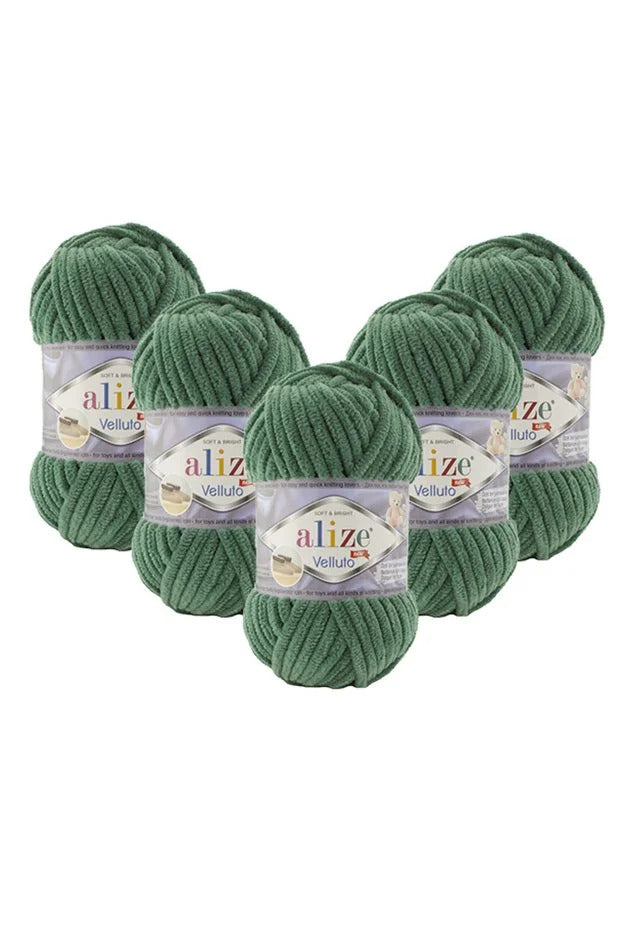 Set 5 bucăți fir catifelat Alize Velluto 532 – Verde pin