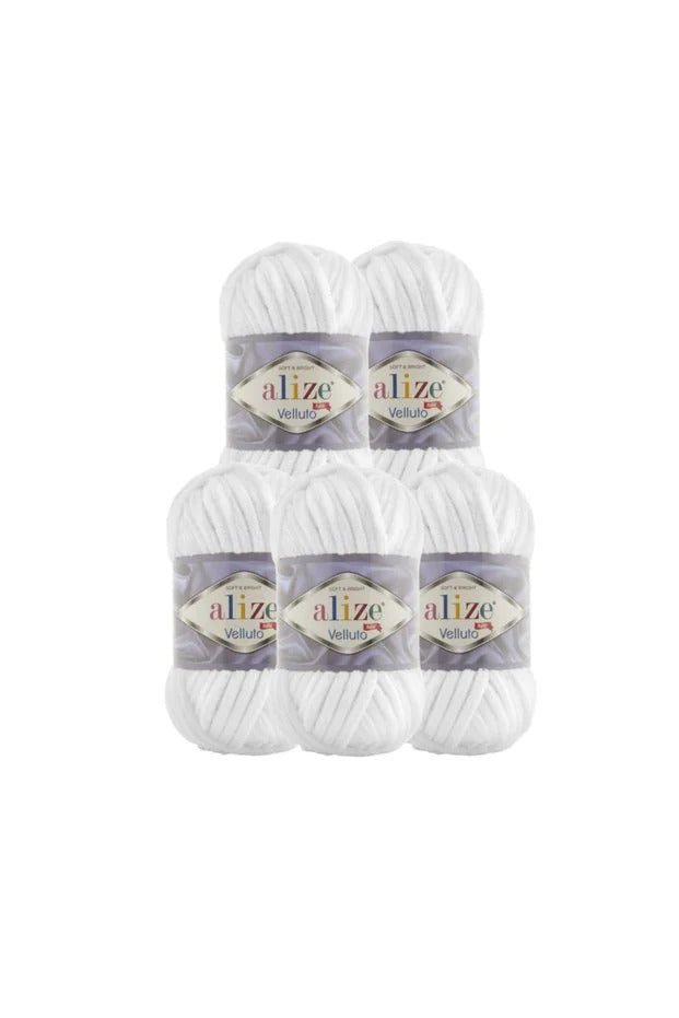 Set 5 bucăți fir catifelat Alize Velluto 55 – Alb