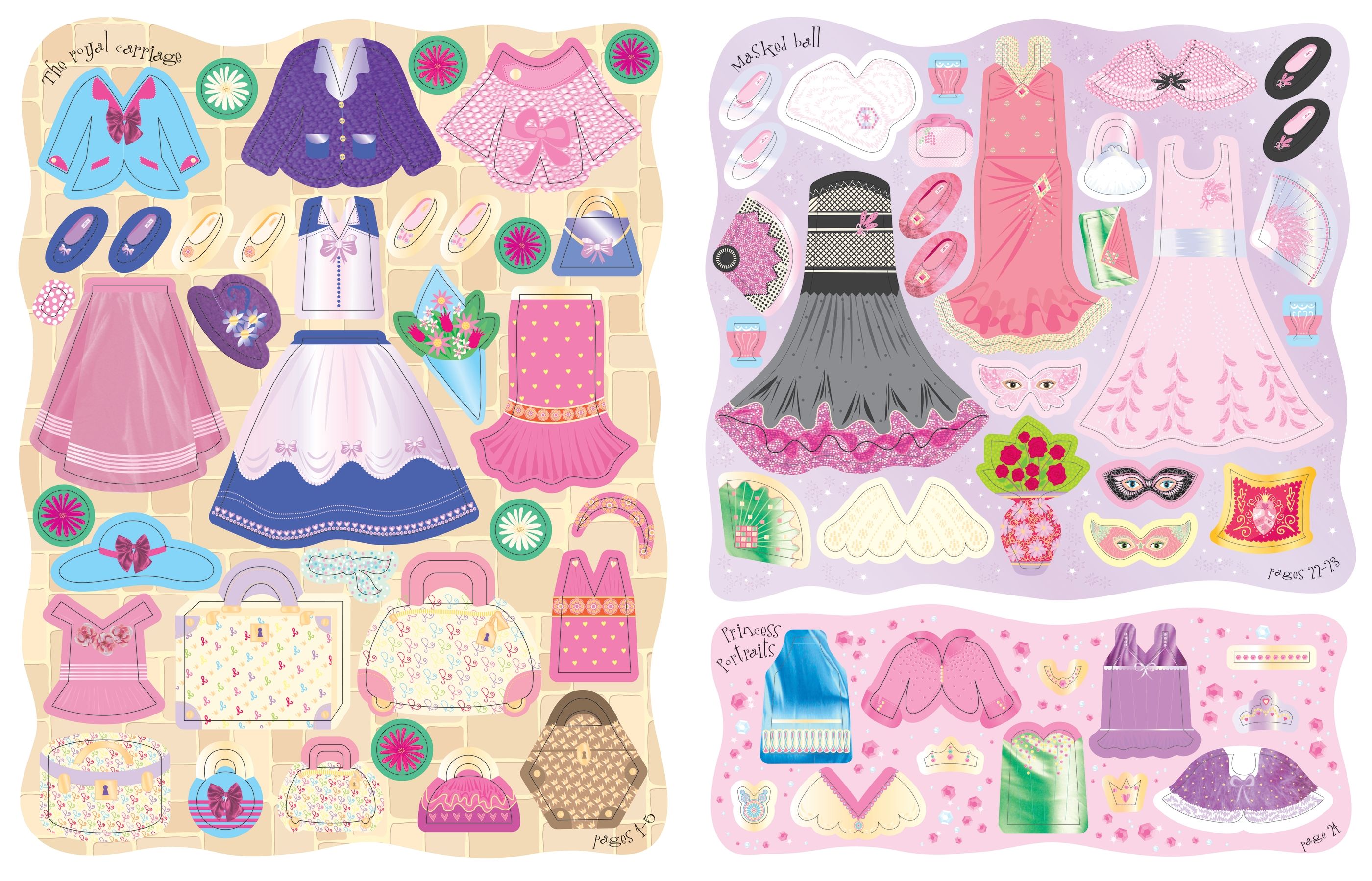 Usborne – Sticker Dolly Dressing Princesses – Carte cu stickere pentru copii 5+ ani – carte pentru copii Usborne, preview pagini