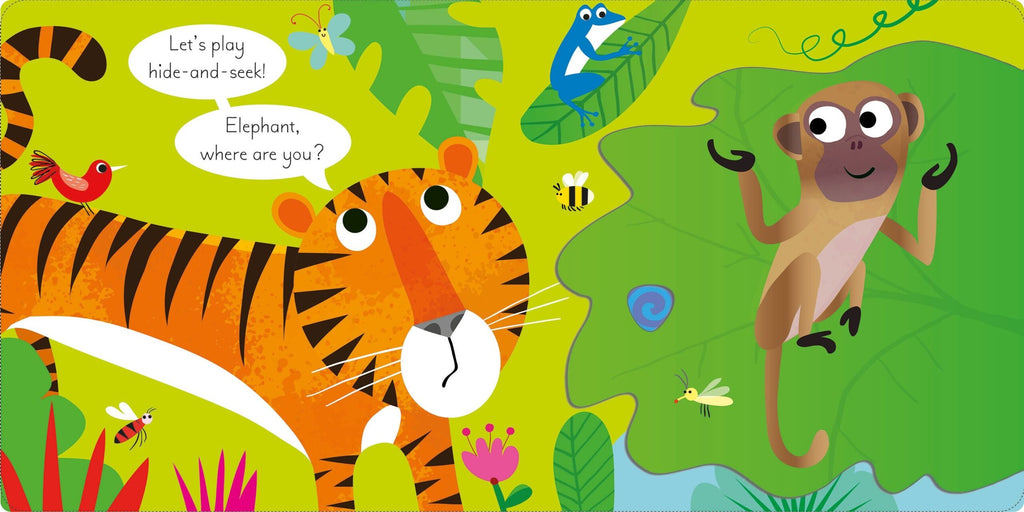 Usborne – Play Hide and Seek with Tiger – Carte pentru copii 12+ luni – carte pentru copii Usborne, pagini interior ilustrate
