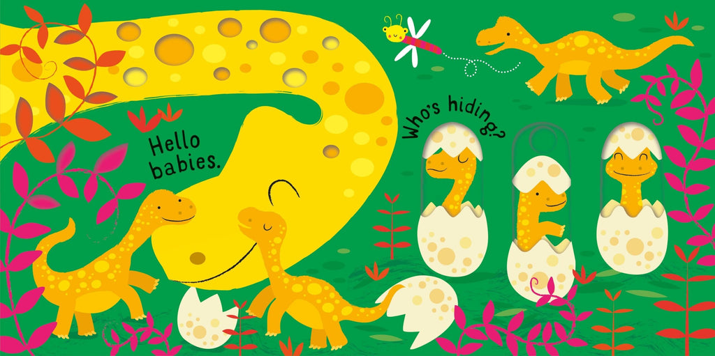 Usborne – Slide and See Dinosaurs – Carte pentru copii 6+ luni – carte pentru copii Usborne, detalii conținut