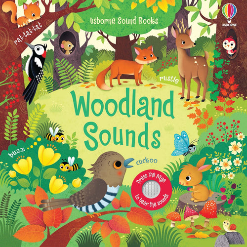 Coperta cărții „Woodland Sounds” – carte cu sunete Usborne pentru copii 3+ ani
